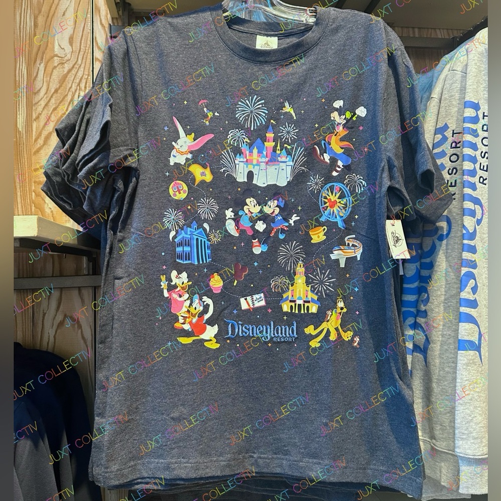 Disneyland Mickey and Friends Attractions Icons Navy Blue Graphic Shirt